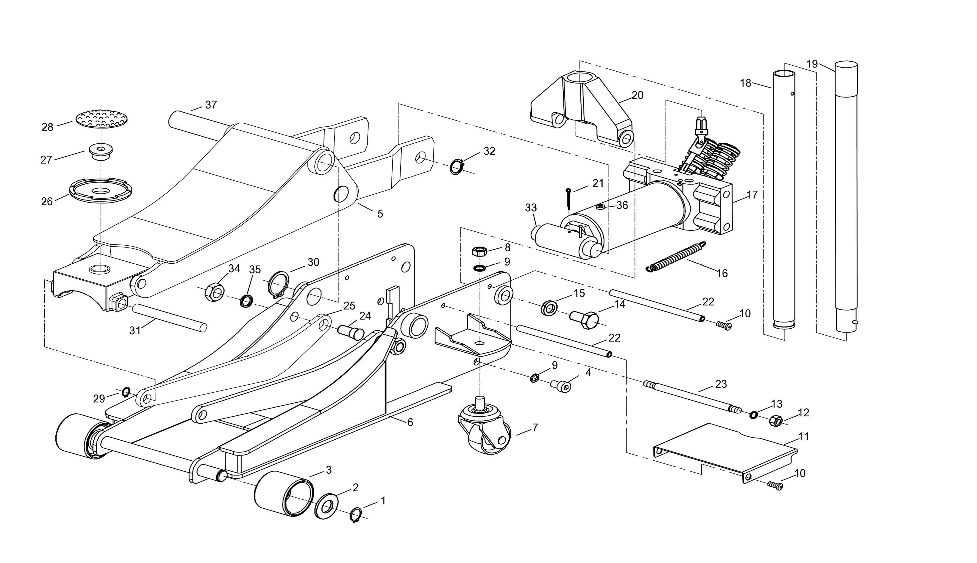 SIP 03626 3 Ton Low Profile Trolley Jack Diagram