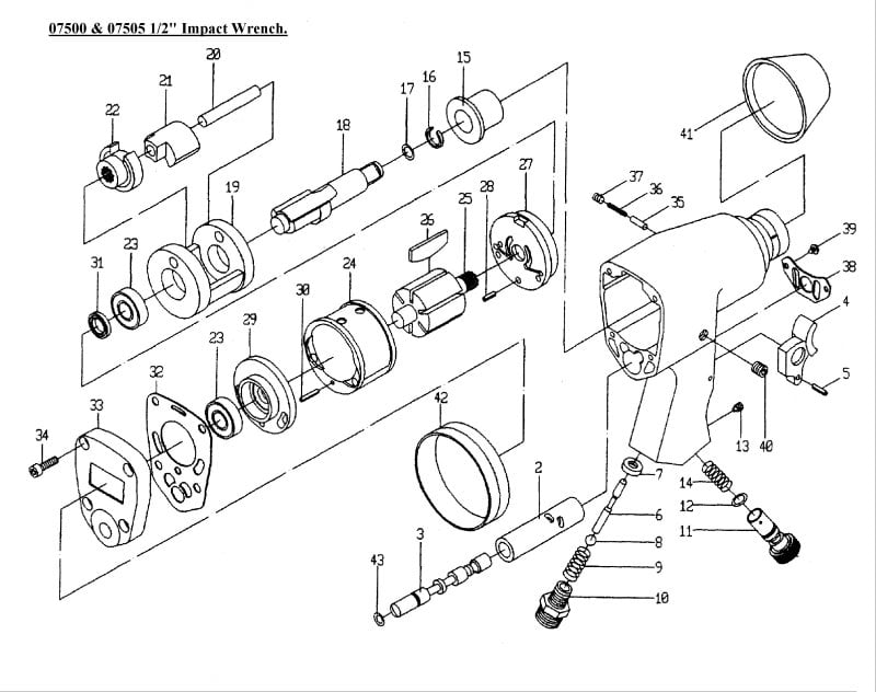 SIP 07500 & 07505 1/2" Impact Wrench Diagram